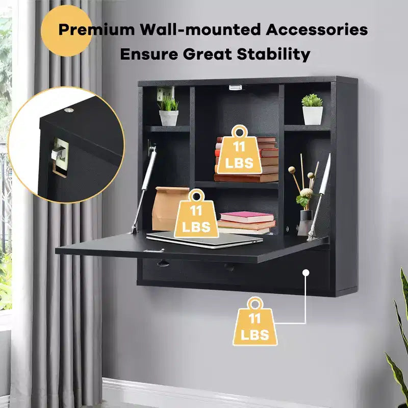 Wall-Mount Floating Desk Foldable Space Saving Laptop Workstation