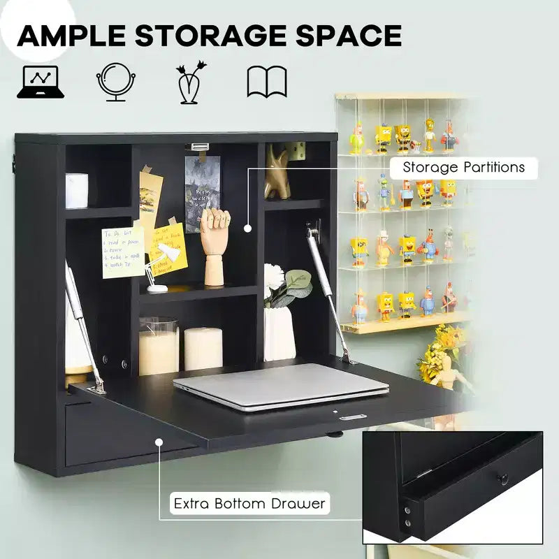 Wall-Mount Floating Desk Foldable Space Saving Laptop Workstation