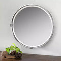 Round Vanity Accent Wall Mirror Modern Beveled Brushed Nickel Metal Frame 29 1/2 Wide for Bathroom Bedroom Living Room