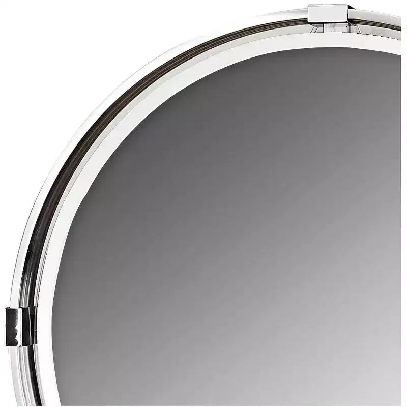 Round Vanity Accent Wall Mirror Modern Beveled Brushed Nickel Metal Frame 29 1/2 Wide for Bathroom Bedroom Living Room