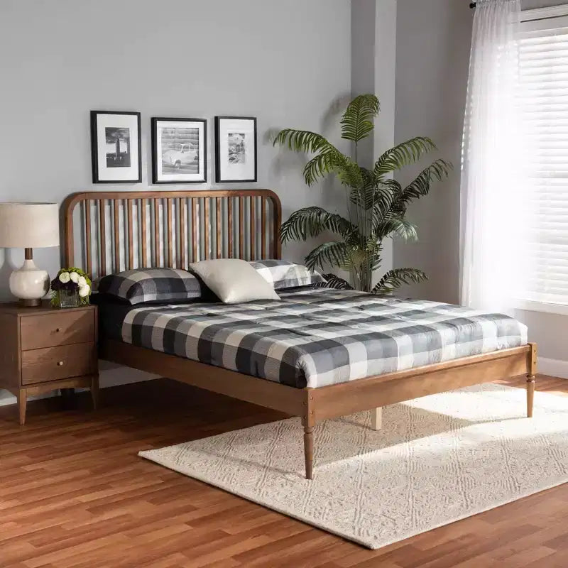 Wood Platform Bed Walnut Brown