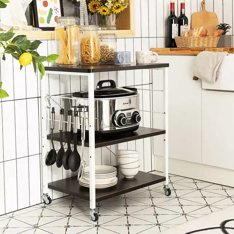 3-Tier Kitchen Baker's Rack Microwave Oven Storage Cart w/ Hook