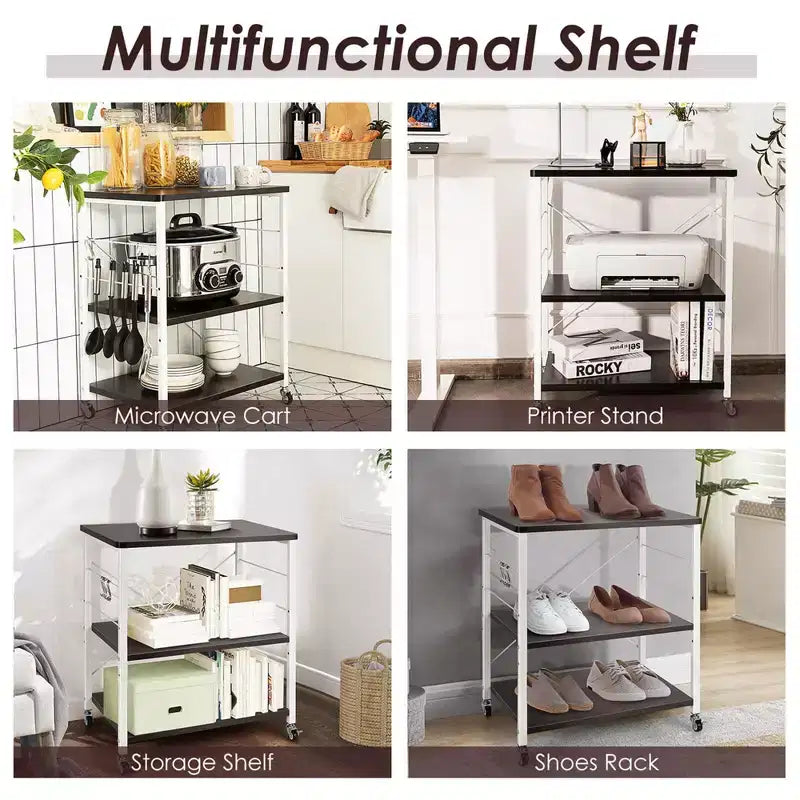 3-Tier Kitchen Baker's Rack Microwave Oven Storage Cart w/ Hook