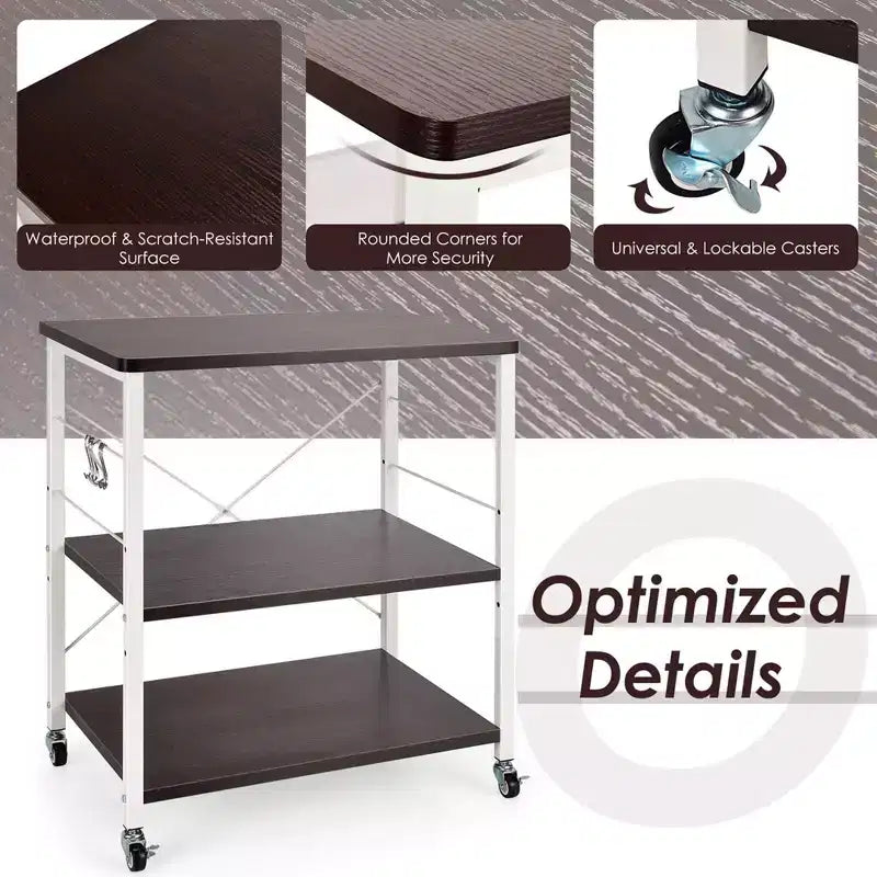 3-Tier Kitchen Baker's Rack Microwave Oven Storage Cart w/ Hook