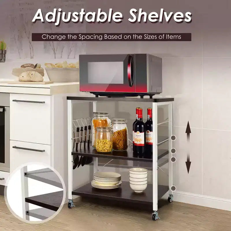 3-Tier Kitchen Baker's Rack Microwave Oven Storage Cart w/ Hook