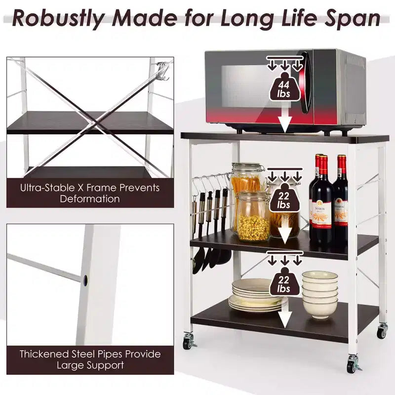 3-Tier Kitchen Baker's Rack Microwave Oven Storage Cart w/ Hook