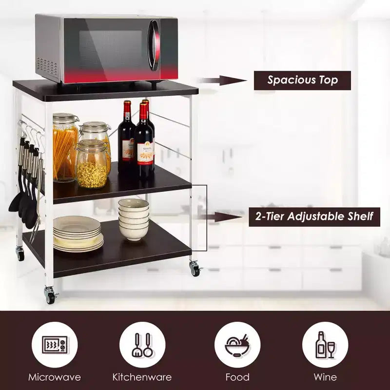 3-Tier Kitchen Baker's Rack Microwave Oven Storage Cart w/ Hook