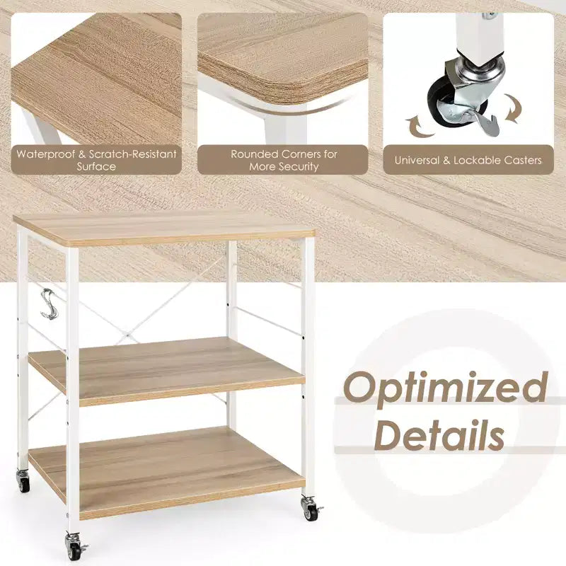 3-Tier Kitchen Baker's Rack Microwave Oven Storage Cart w/ Hook