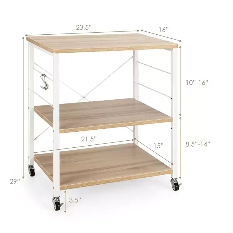3-Tier Kitchen Baker's Rack Microwave Oven Storage Cart w/ Hook