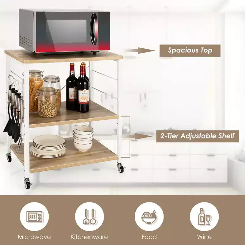 3-Tier Kitchen Baker's Rack Microwave Oven Storage Cart w/ Hook