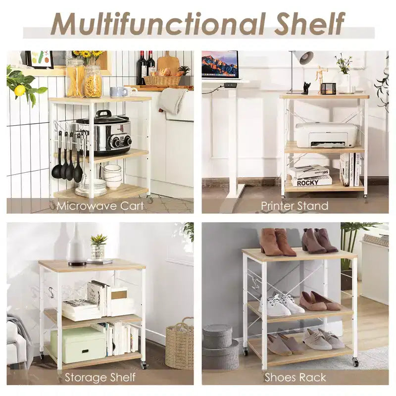 3-Tier Kitchen Baker's Rack Microwave Oven Storage Cart w/ Hook