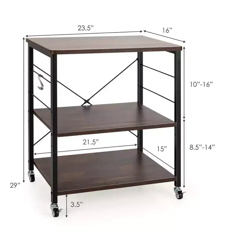 3-Tier Kitchen Baker's Rack Microwave Oven Storage Cart w/ Hook
