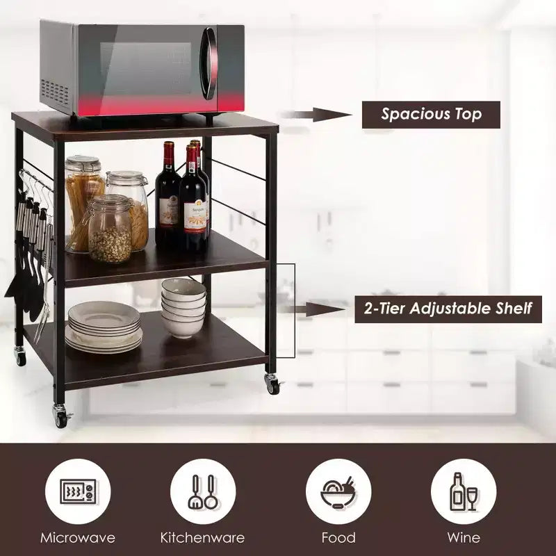 3-Tier Kitchen Baker's Rack Microwave Oven Storage Cart w/ Hook