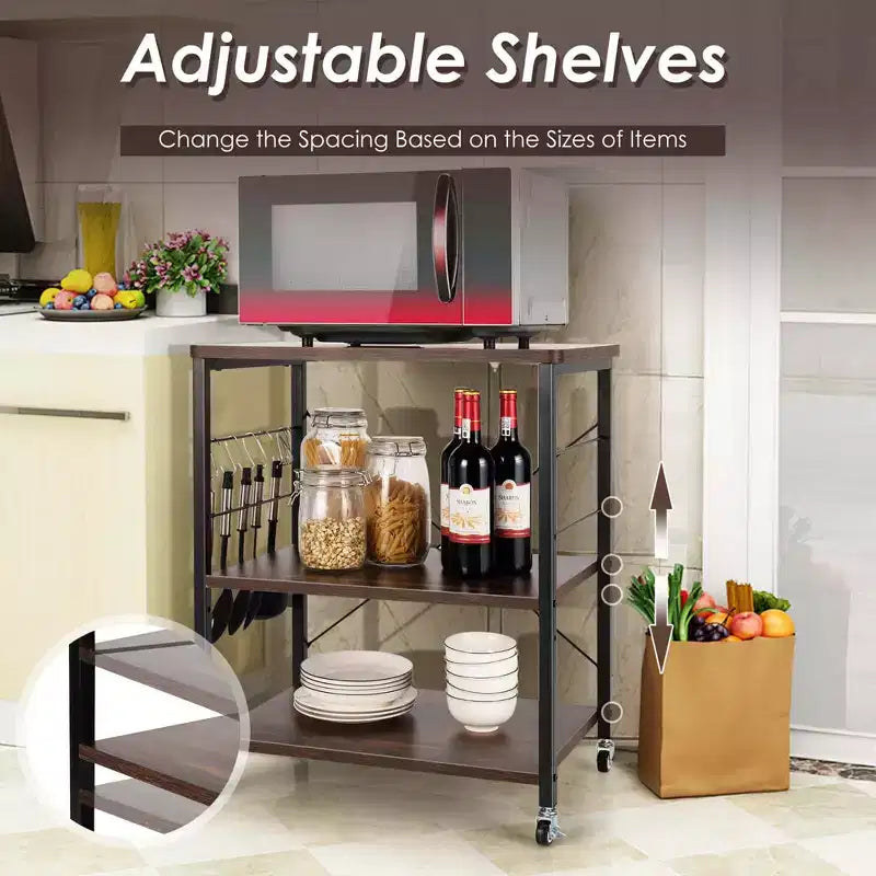 3-Tier Kitchen Baker's Rack Microwave Oven Storage Cart w/ Hook