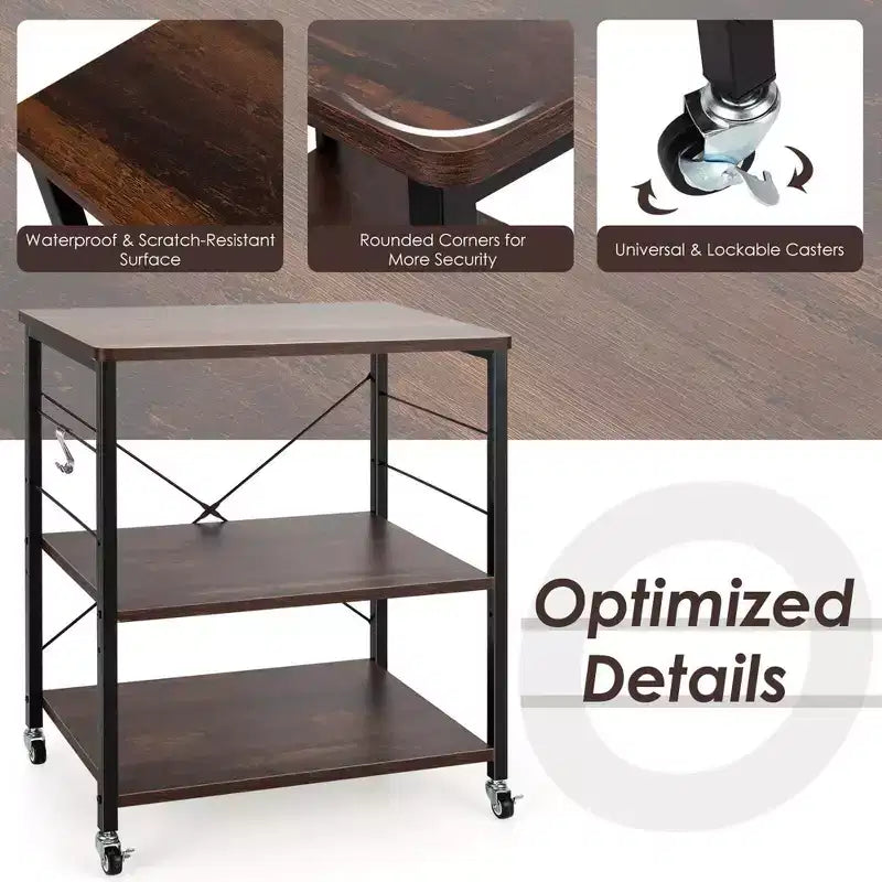 3-Tier Kitchen Baker's Rack Microwave Oven Storage Cart w/ Hook