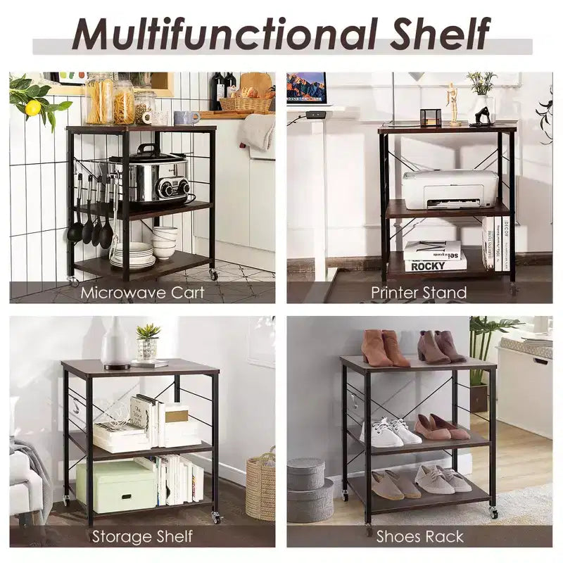 3-Tier Kitchen Baker's Rack Microwave Oven Storage Cart w/ Hook