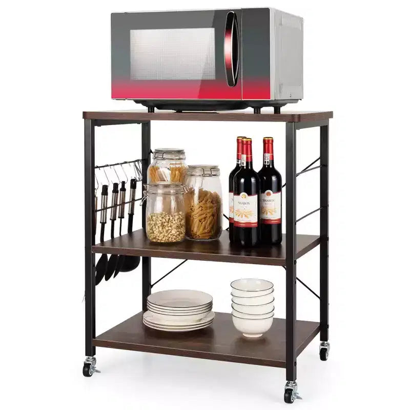 3-Tier Kitchen Baker's Rack Microwave Oven Storage Cart w/ Hook