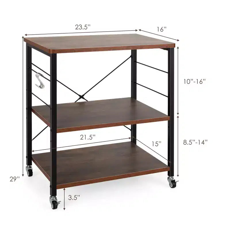 3-Tier Kitchen Baker's Rack Microwave Oven Storage Cart w/ Hook