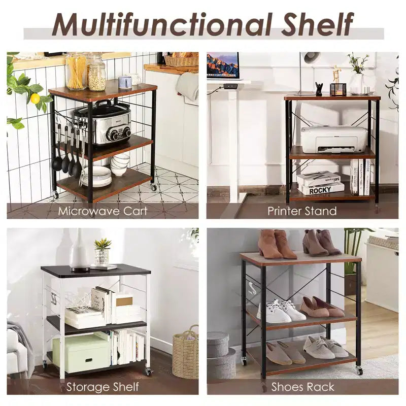3-Tier Kitchen Baker's Rack Microwave Oven Storage Cart w/ Hook