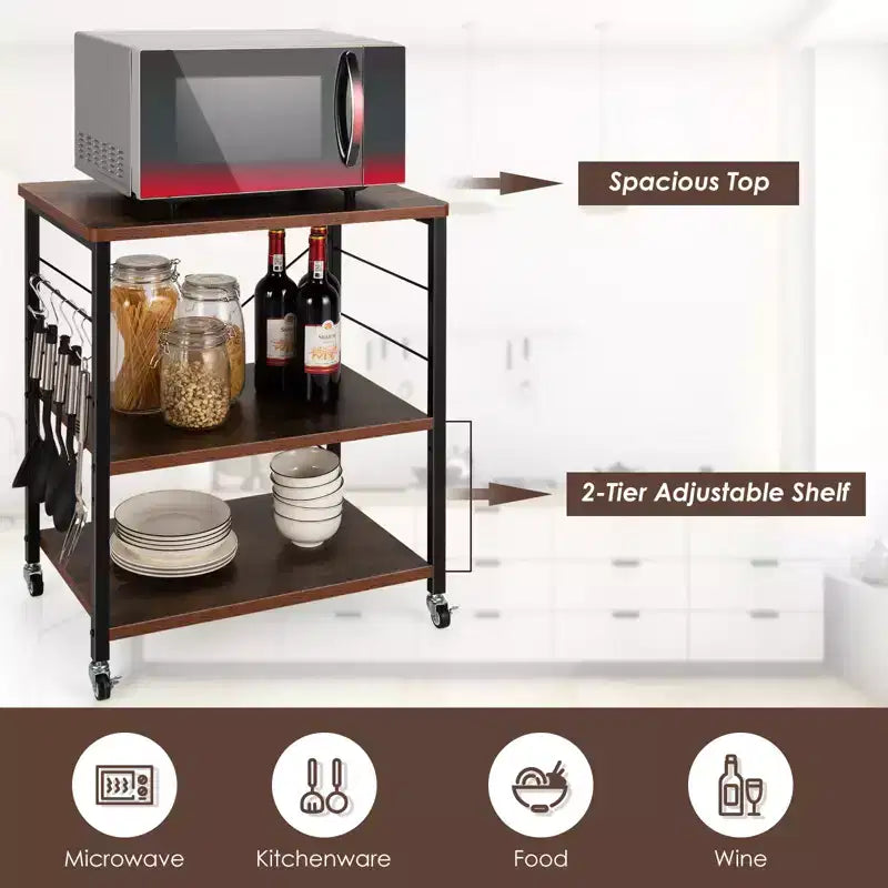 3-Tier Kitchen Baker's Rack Microwave Oven Storage Cart w/ Hook