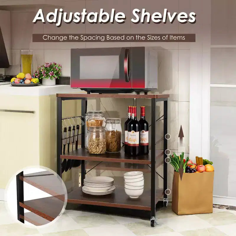 3-Tier Kitchen Baker's Rack Microwave Oven Storage Cart w/ Hook