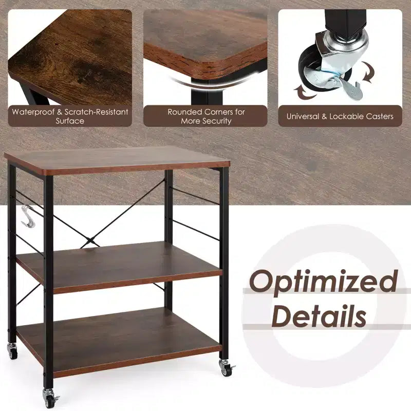 3-Tier Kitchen Baker's Rack Microwave Oven Storage Cart w/ Hook