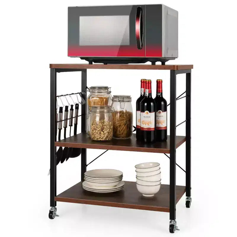 3-Tier Kitchen Baker's Rack Microwave Oven Storage Cart w/ Hook