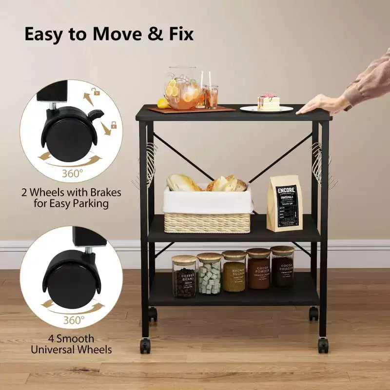 3-Tier Kitchen Baker's Rack Microwave Oven Storage Cart w/ Hook