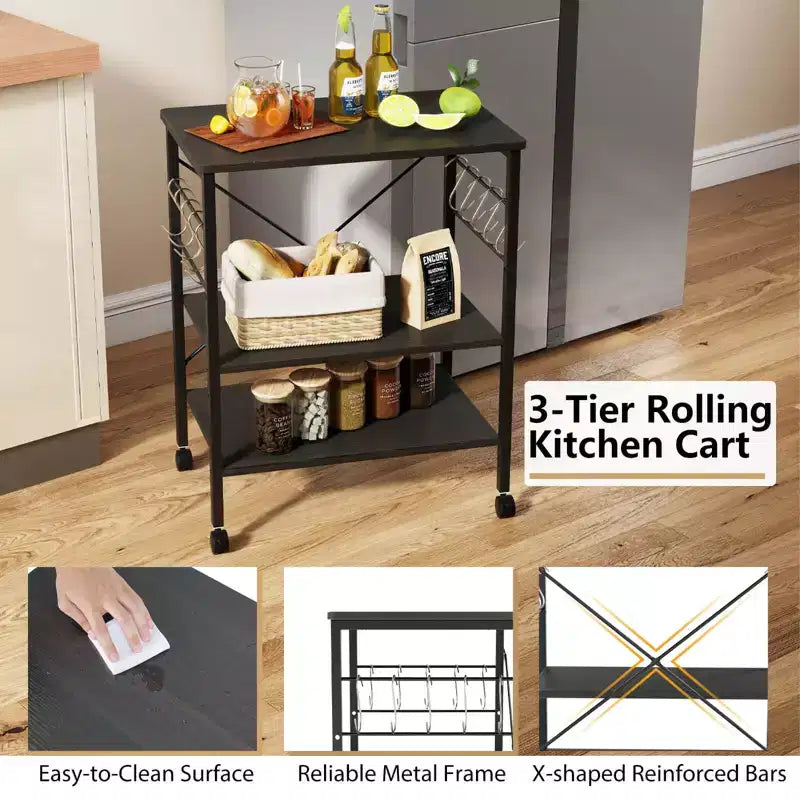 3-Tier Kitchen Baker's Rack Microwave Oven Storage Cart w/ Hook