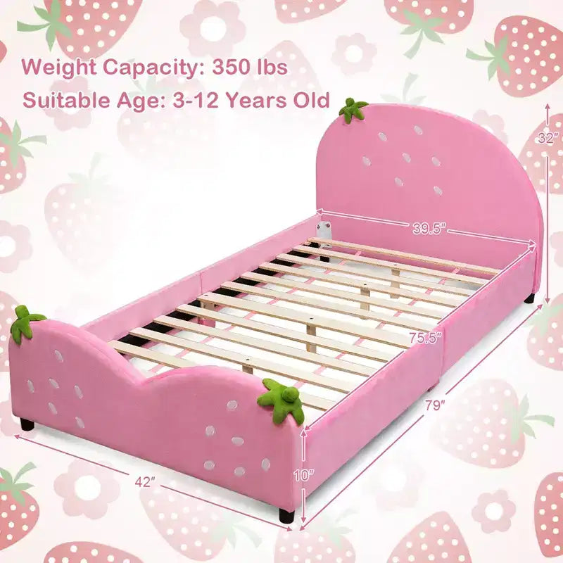 Kids Children Upholstered Platform Toddler Bed Bedroom Furniture Berry Pattern