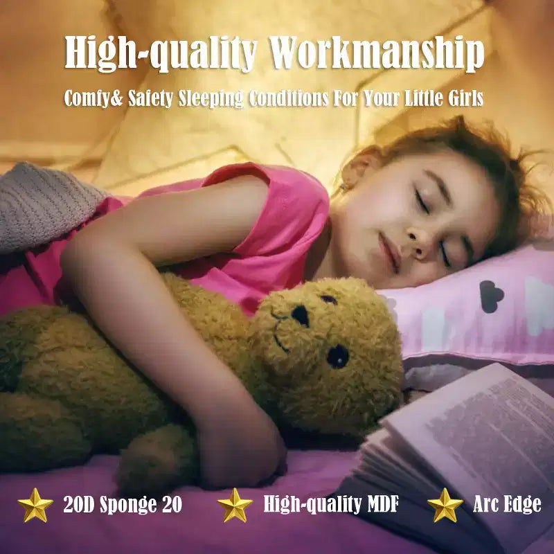 Kids Children Upholstered Platform Toddler Bed Bedroom Furniture Berry Pattern