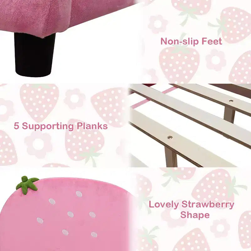 Kids Children Upholstered Platform Toddler Bed Bedroom Furniture Berry Pattern
