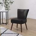 Black Faux Leather Mid-Back Retro Accent Side Chair with Flared Wooden Legs