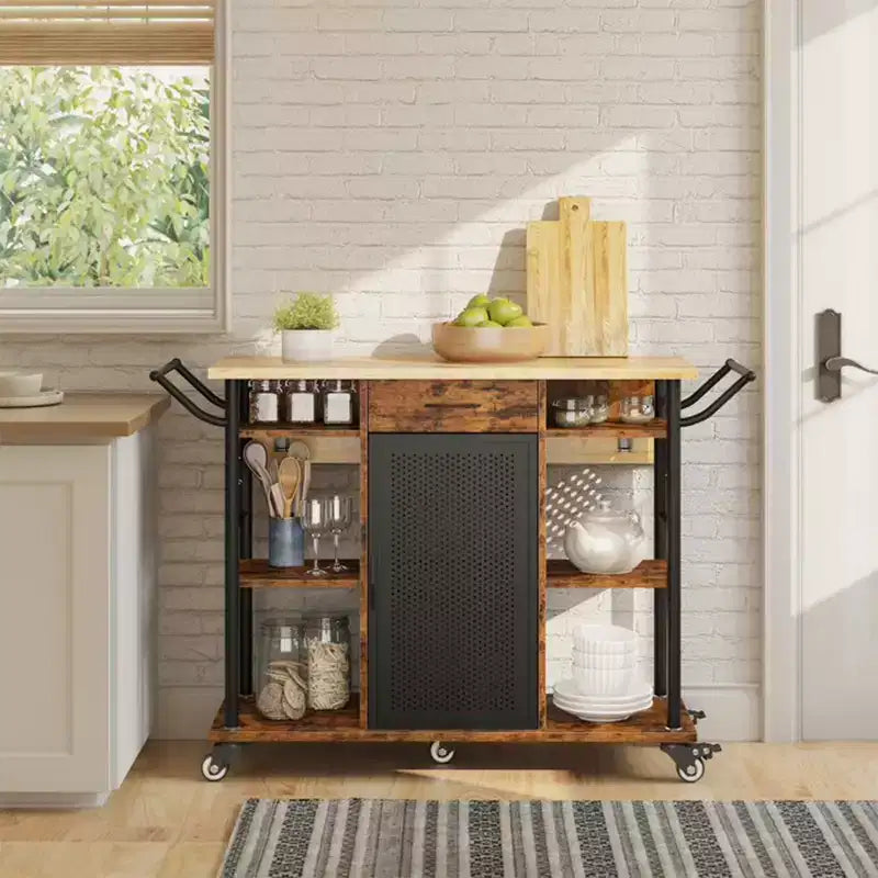 Rolling Kitchen Utility Cart with Collapsible Surface Extender, Brown
