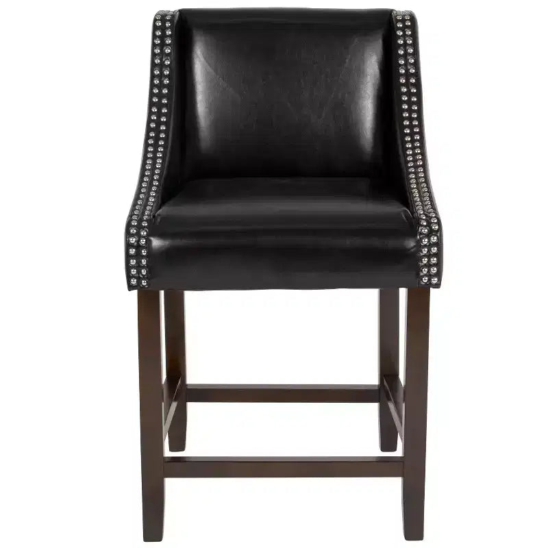 2 Pk. 24 High Transitional Walnut Counter Height Stool with Accent Nail Trim