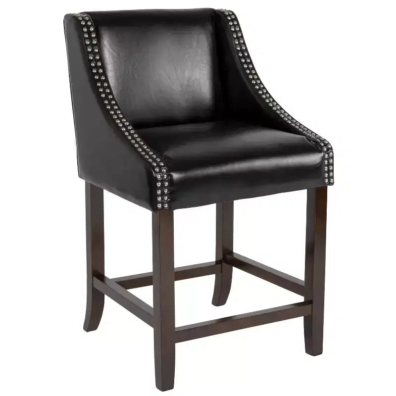 2 Pk. 24 High Transitional Walnut Counter Height Stool with Accent Nail Trim