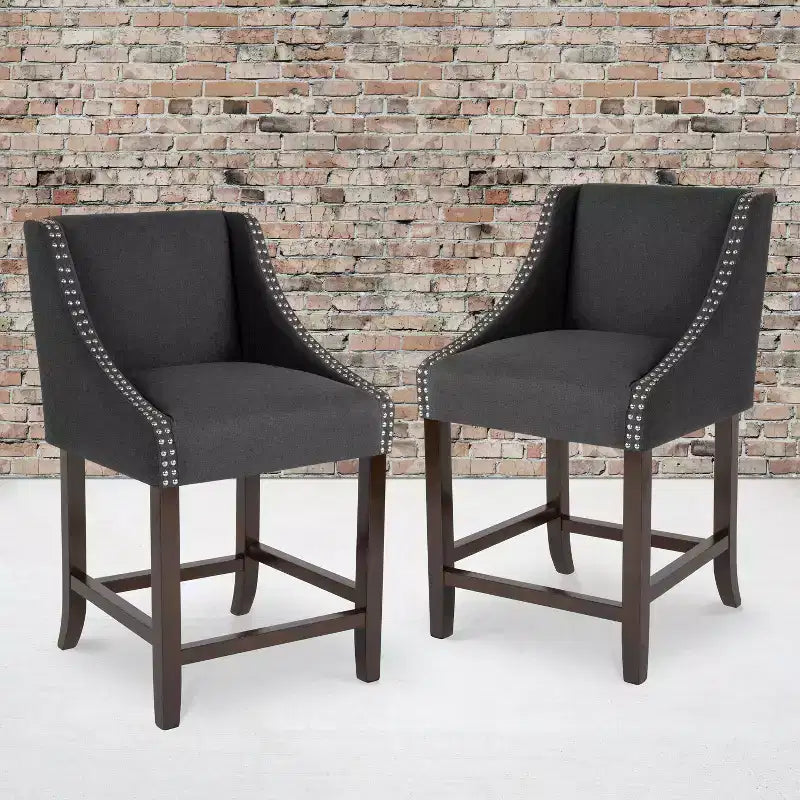 2 Pk. 24 High Transitional Walnut Counter Height Stool with Accent Nail Trim