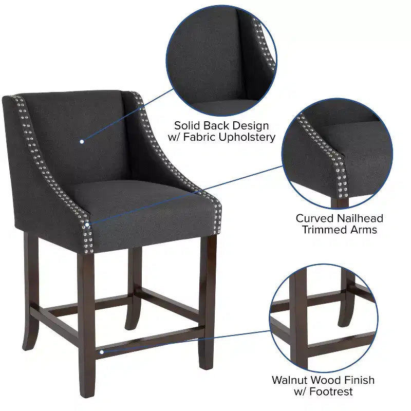 2 Pk. 24 High Transitional Walnut Counter Height Stool with Accent Nail Trim