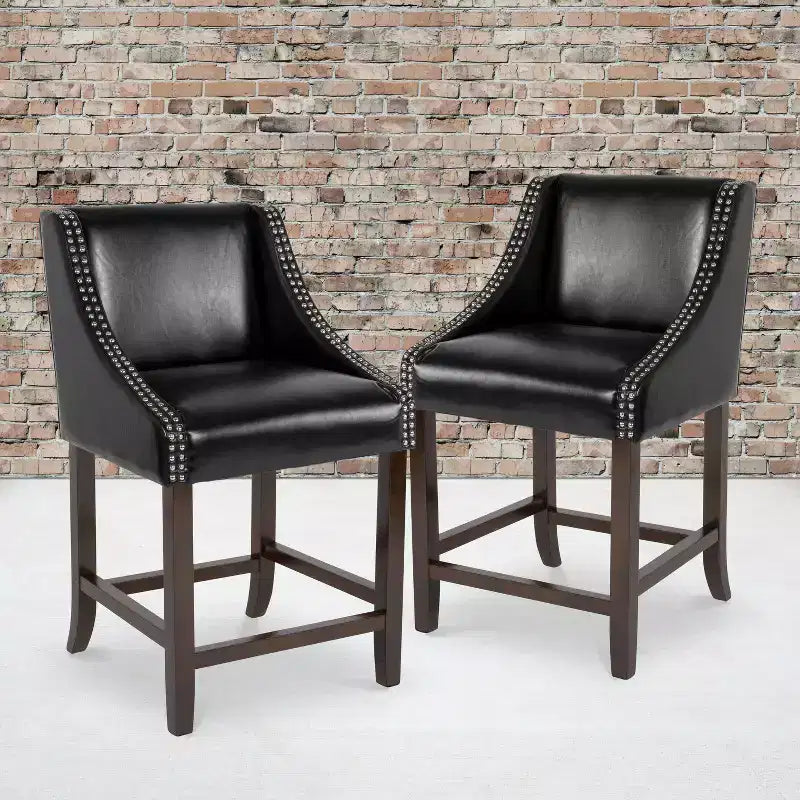 2 Pk. 24 High Transitional Walnut Counter Height Stool with Accent Nail Trim