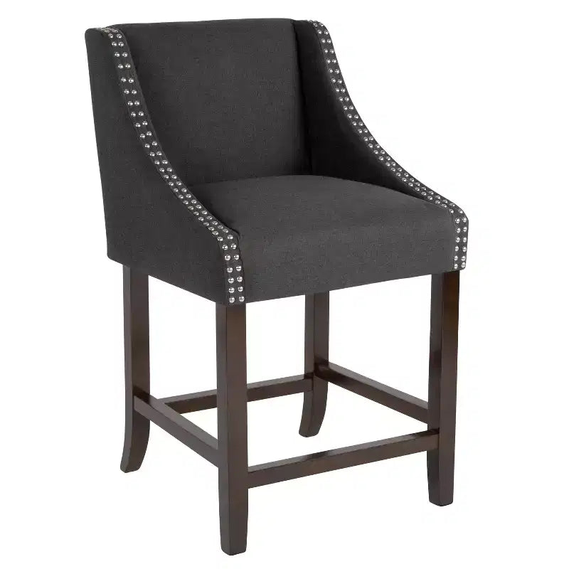 2 Pk. 24 High Transitional Walnut Counter Height Stool with Accent Nail Trim