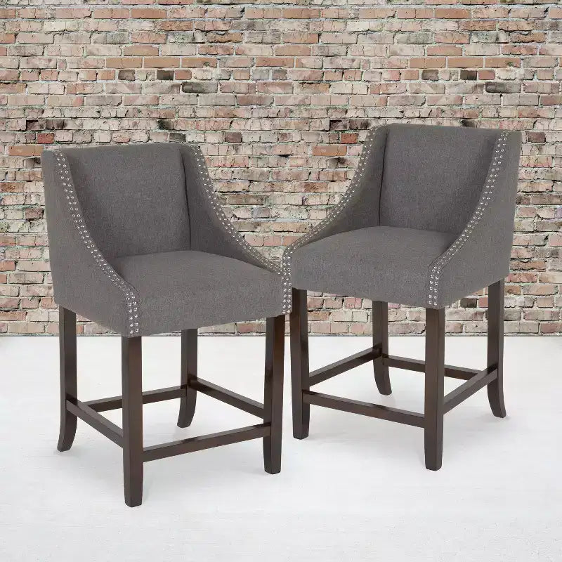 2 Pk. 24 High Transitional Walnut Counter Height Stool with Accent Nail Trim