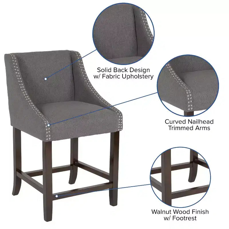 2 Pk. 24 High Transitional Walnut Counter Height Stool with Accent Nail Trim