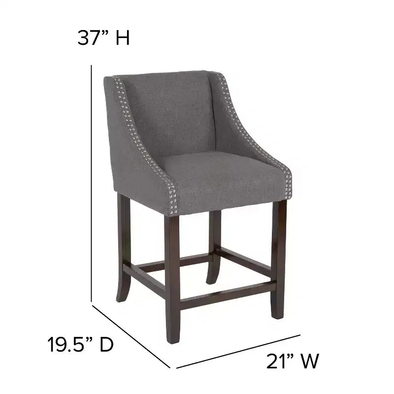 2 Pk. 24 High Transitional Walnut Counter Height Stool with Accent Nail Trim