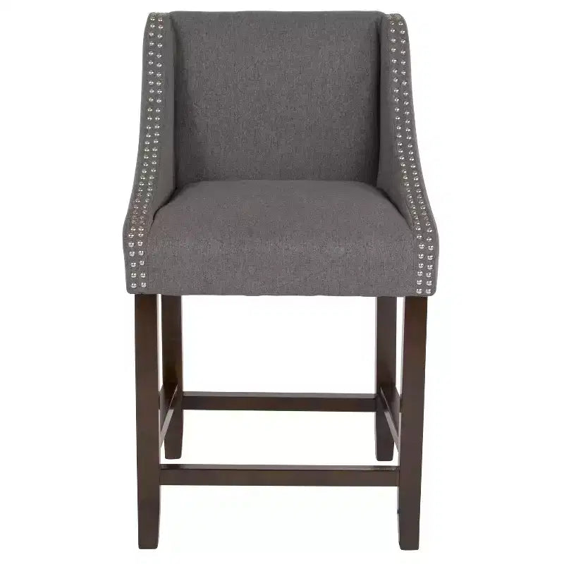 2 Pk. 24 High Transitional Walnut Counter Height Stool with Accent Nail Trim