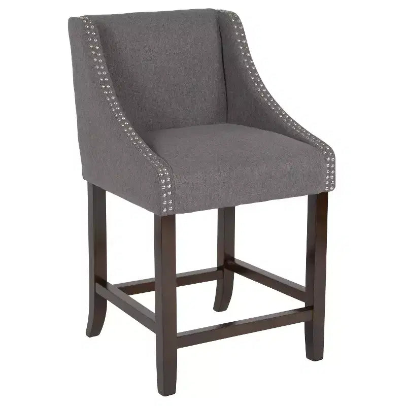 2 Pk. 24 High Transitional Walnut Counter Height Stool with Accent Nail Trim