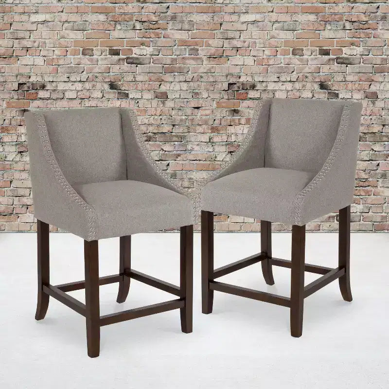 2 Pk. 24 High Transitional Walnut Counter Height Stool with Accent Nail Trim
