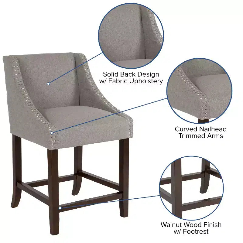 2 Pk. 24 High Transitional Walnut Counter Height Stool with Accent Nail Trim