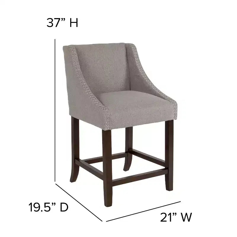 2 Pk. 24 High Transitional Walnut Counter Height Stool with Accent Nail Trim
