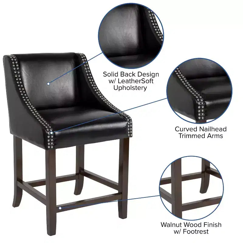 2 Pk. 24 High Transitional Walnut Counter Height Stool with Accent Nail Trim