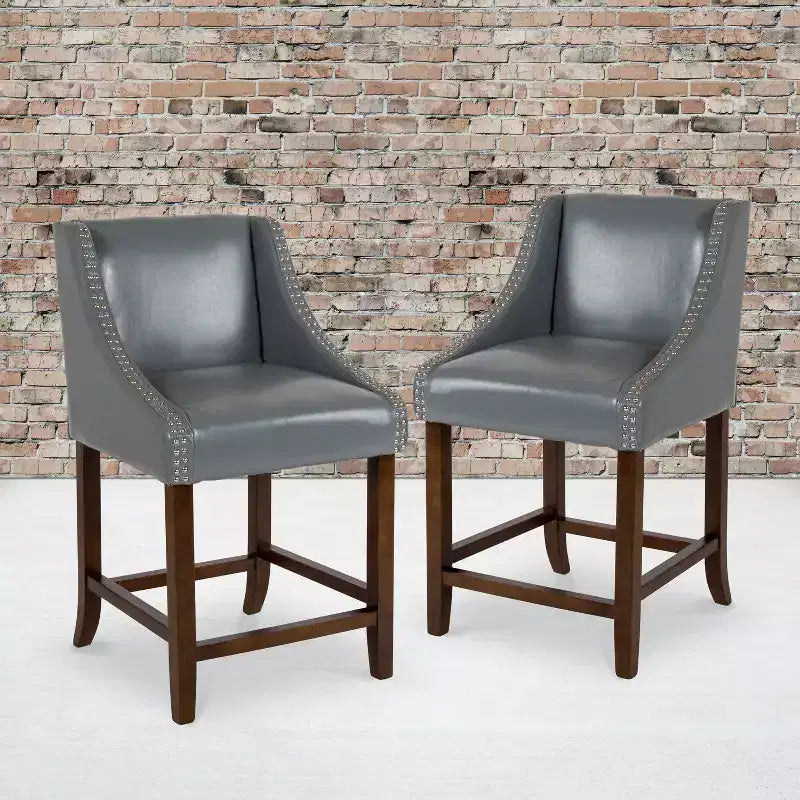 2 Pk. 24 High Transitional Walnut Counter Height Stool with Accent Nail Trim